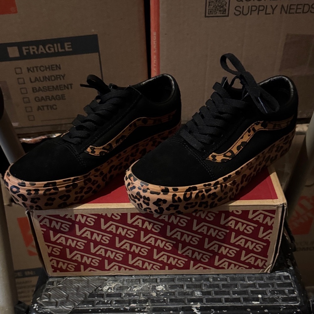 Vans Platform Black and Leopard Print Women's Sneakers